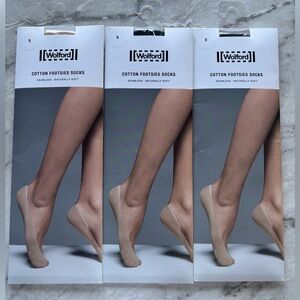 NEW Wolford Cotton Footsies Socks - 3 pair.  One in Sisel and two in Black. Sz S